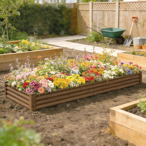 12 x 4 x 1ft Galvanized Raised Garden Bed, Distressed Brown