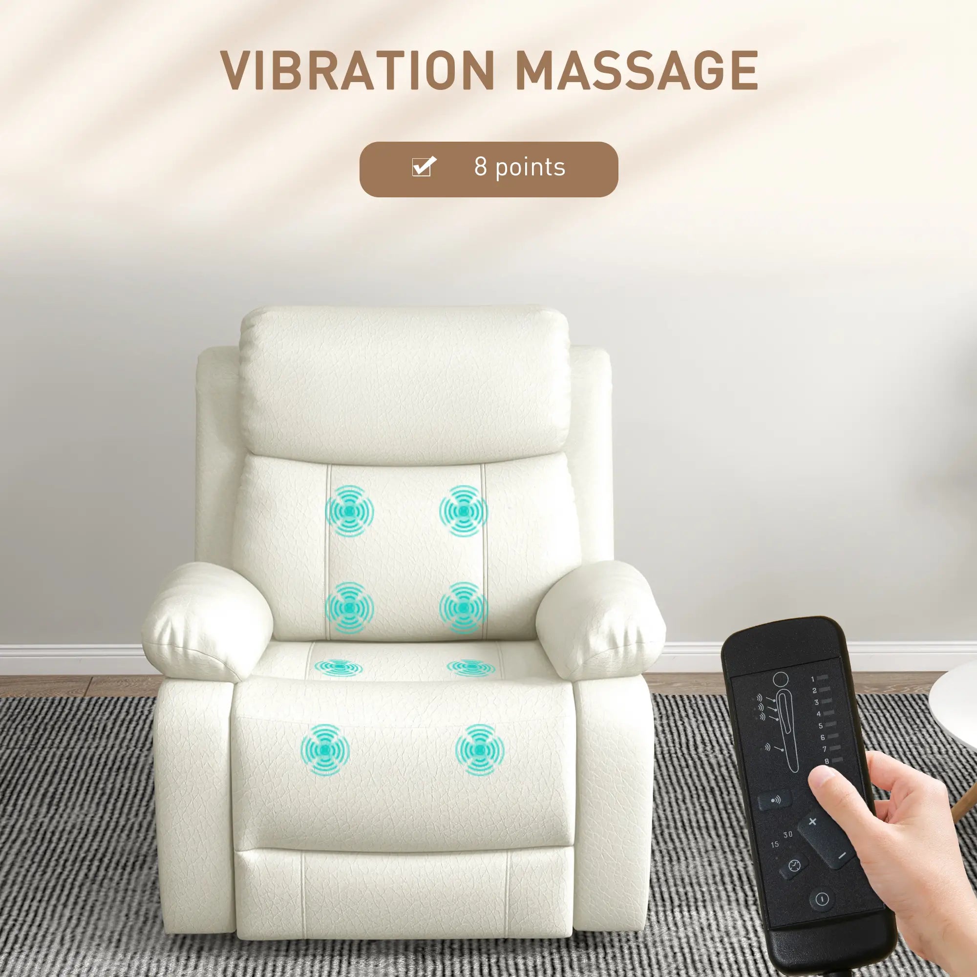 PU Leather Recliner Chair, Vibration Massage, Swivel Rocking, Remote, Cream White Single Sofas at Gallery Canada