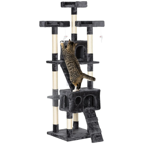 68-Inch Multi-Level Cat Scratching Tree, Kitty Activity Center, Grey