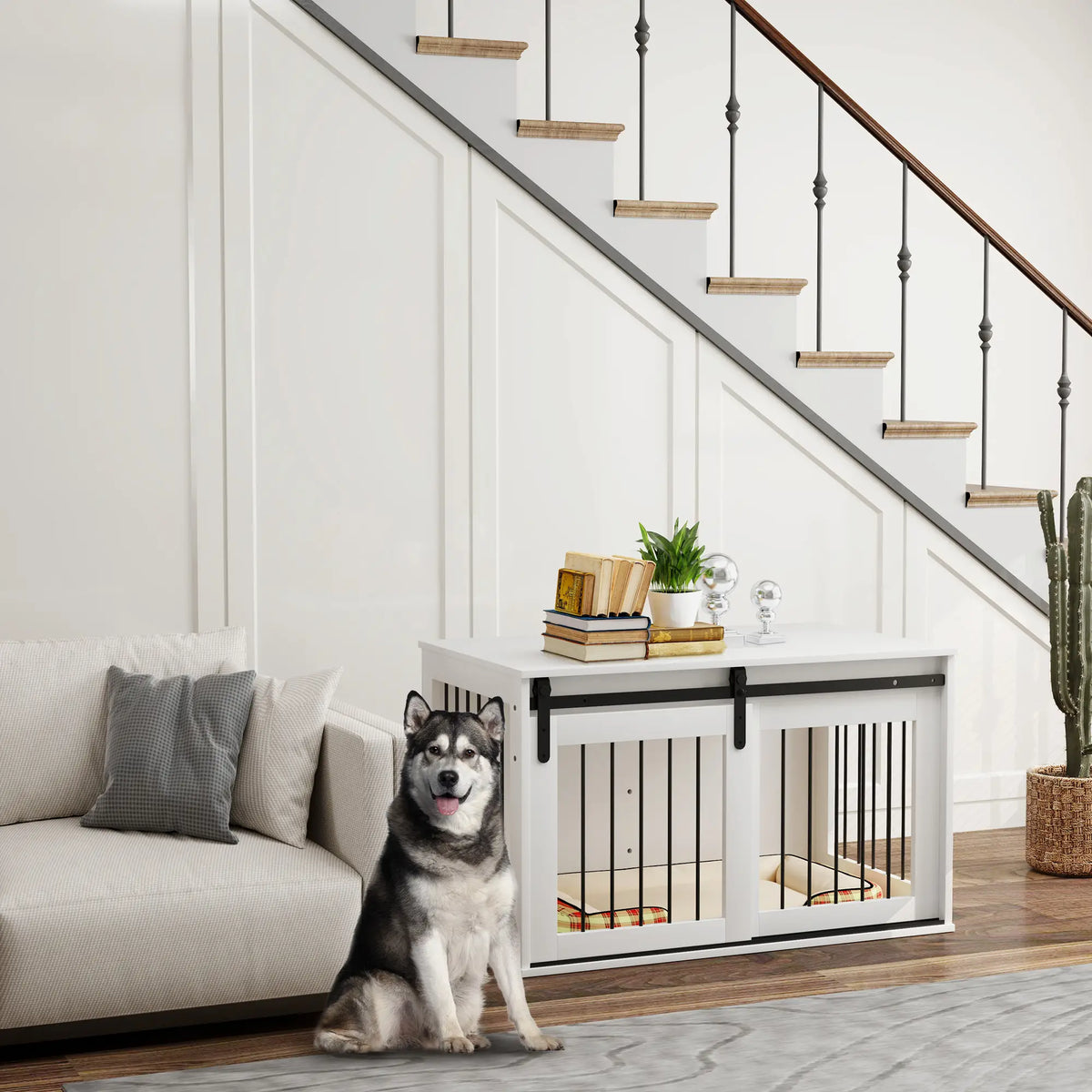 39" Dog Crate Furniture, End Side Table for Large Dogs, White Houses, Kennels & Pens at Gallery Canada