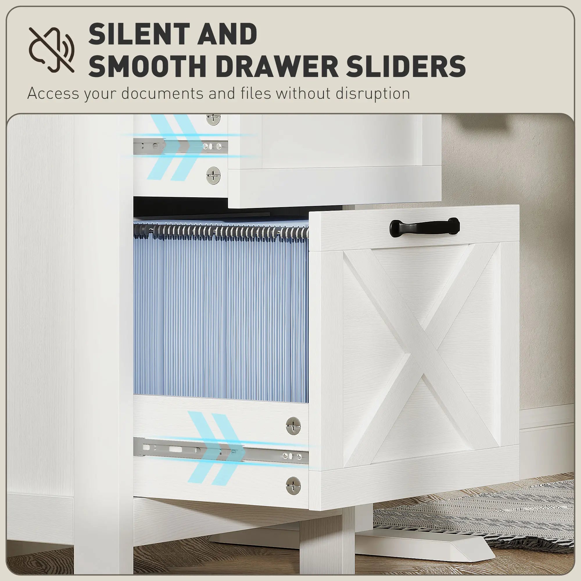 2 Drawer Vertical Filing Cabinet, Rustic Farmhouse, A4 Letter Size, Distressed-Off White Office Cabinets & Cupboards at Gallery Canada
