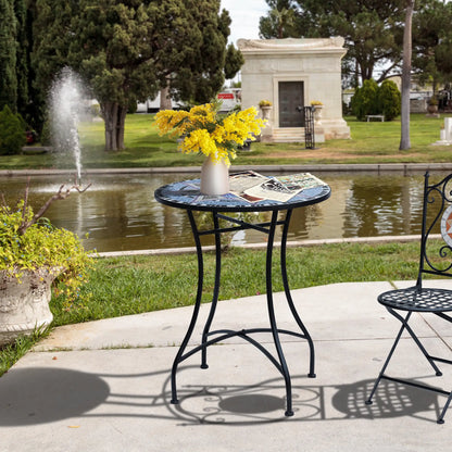 23.6" Mosaic Round Patio Table, Ceramic Tabletop, Multicolor Patio Side Tables at Gallery Canada