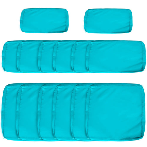 14pc Patio Rattan Sofa Set, Polyester Cover Replacement, Light Blue