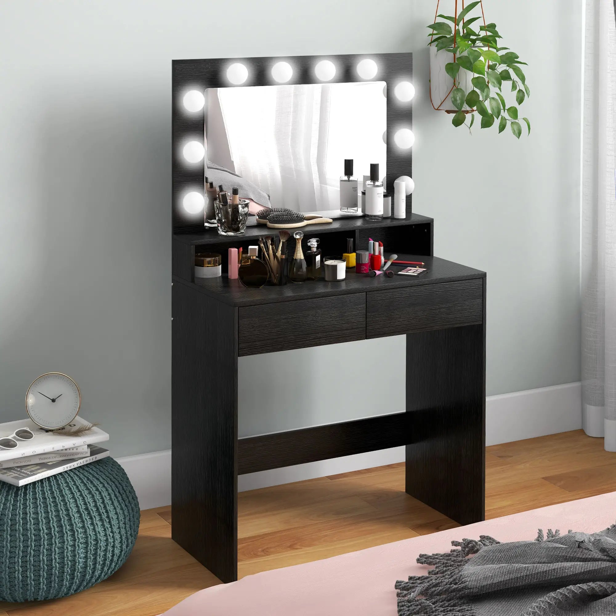 Makeup Dressing Table With LED Mirror, Drawers, Black Dressing & Vanity Tables at Gallery Canada