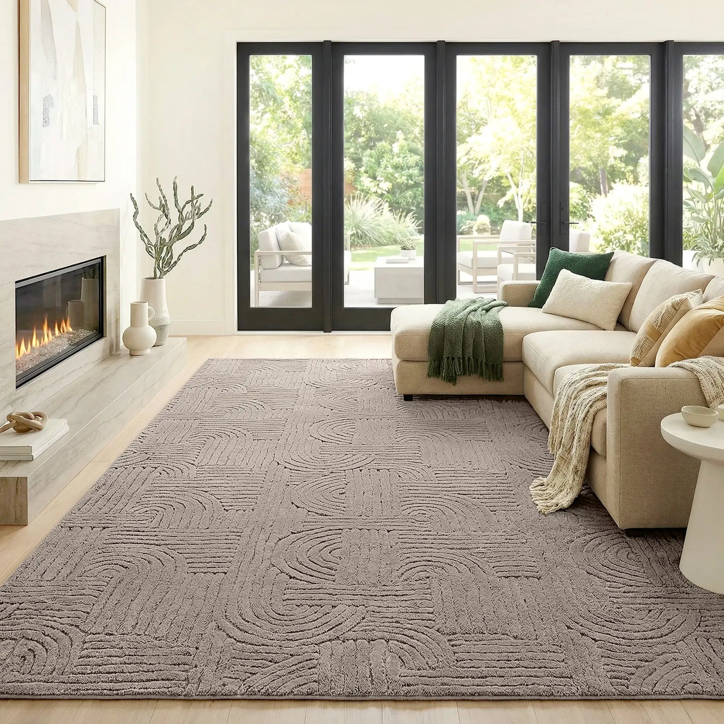 5x7 Faux Fur Rug, Non-Slip Carpet for Living Room, Bedroom, Tan Area Rugs at Gallery Canada