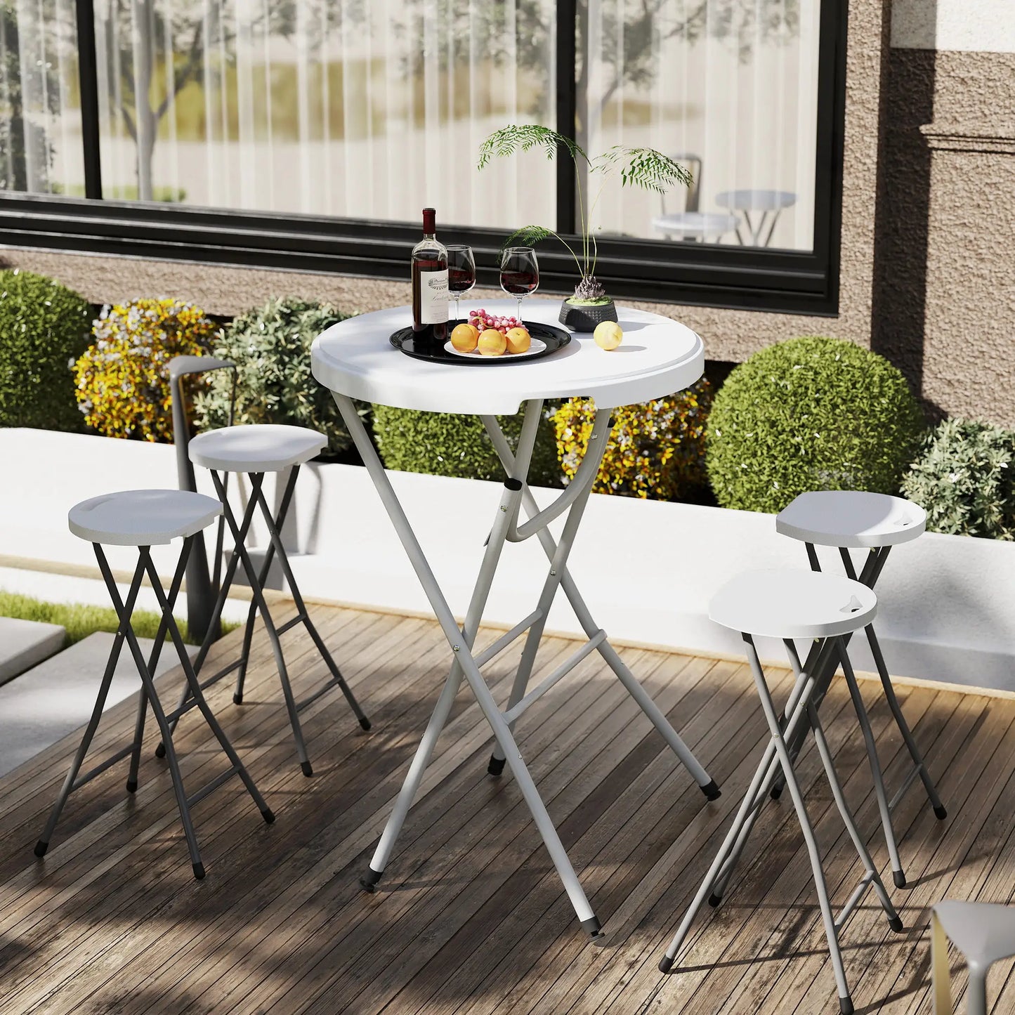31.5" Bar Height Patio Table, Outdoor Folding Table, HDPE Top, Locking Steel Legs, White Patio Dinning Tables at Gallery Canada