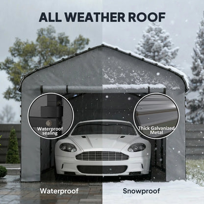10' x 15' Metal Carport, Heavy Duty Garage Shelter, Light Grey