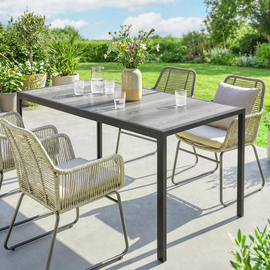 Outdoor Dining Table For 4-6, 59" Wood-Effect Top, Grey Patio Dining Tables Grey, Black at Gallery Canada