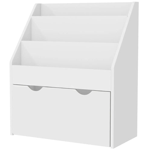 Kids Bookshelf, 3 Tier Display Shelves, Drawer, White