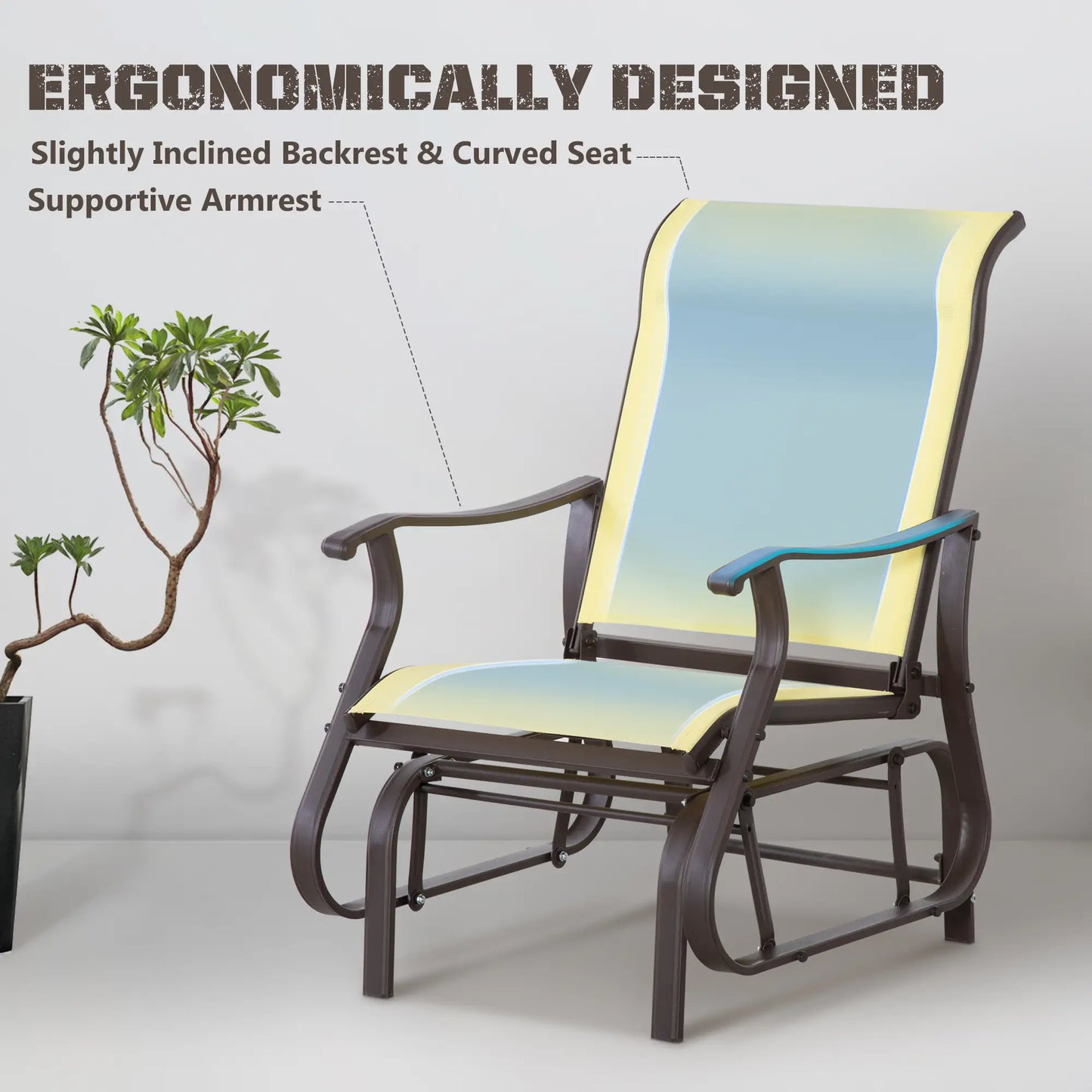 Outdoor Glider Chair, Steel Frame Mesh Fabric, Beige Outdoor Gliders at Gallery Canada