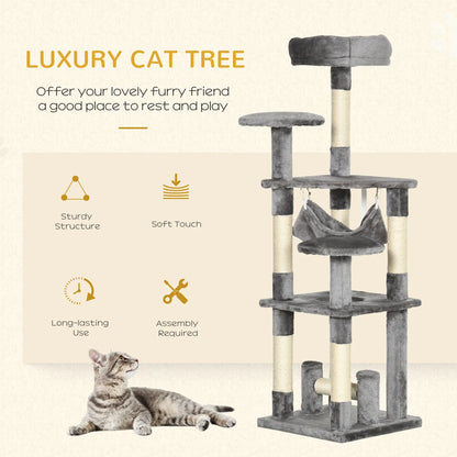 52" Multi-Level Cat Tree Tower, Kitten Scratcher, Hammock, Grey Cat Towers at Gallery Canada