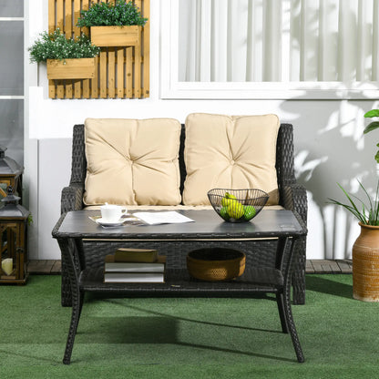 Outdoor PE Rattan Coffee Table with Storage, Glass Top, Black Patio Dinning Tables at Gallery Canada