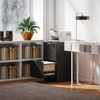 Lockable Filing Cabinet, 2 Fluted Drawers, Adjustable Hanging Rails, Black Office Cabinets & Cupboards at Gallery Canada