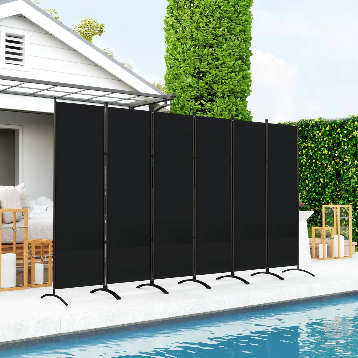 6 Panel Folding Room Divider, UV30+ Privacy Screen, Black Side Awnings at Gallery Canada