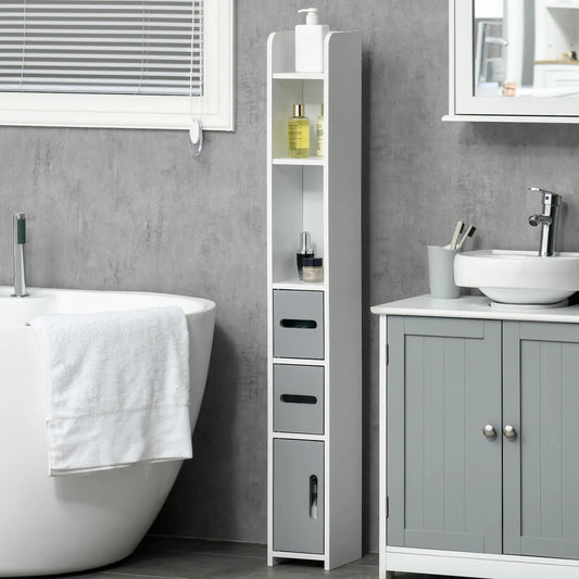 Freestanding Tall Bathroom Cabinet, Narrow Bathroom Storage Cabinet with Shelves and Cupboards, Grey and White Freestanding Bathroom Cabinets Grey, White at Gallery Canada