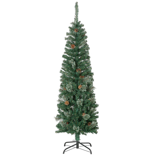 5ft Pencil Christmas Tree, Artificial with Pine Needles, Realistic Branches, Pine Cones, Green