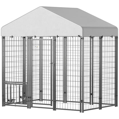 Outdoor Dog Kennel, Waterproof UV-Resistant Cover, Adjustable Feeding Bowls, 5.9 x 4 x 6 ft Houses, Kennels & Pens Silver, Black at Gallery Canada