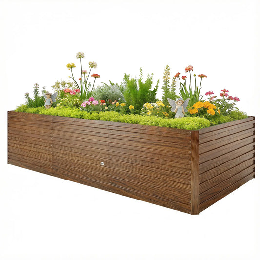 8' x 4' x 2' Raised Garden Bed, Galvanized Planter Box, Dark Brown Wood Effect, Dark Brown