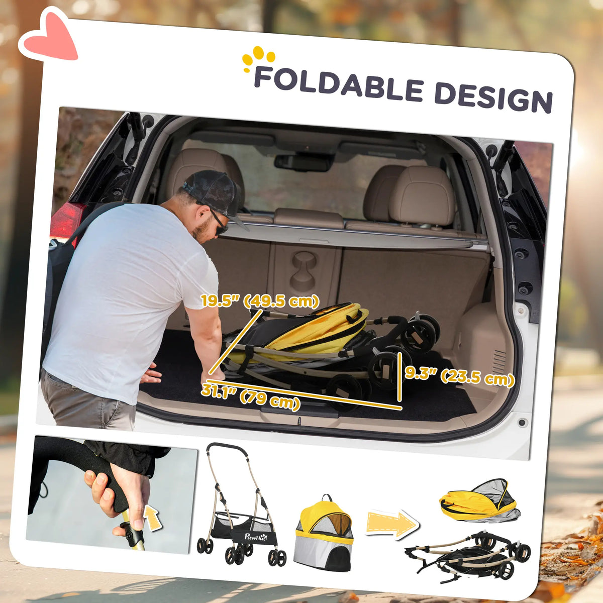 4 Wheels Pet Stroller, Folding Carrier for Small Dogs, Detachable, Yellow Dog Bike Trailers & Strollers at Gallery Canada