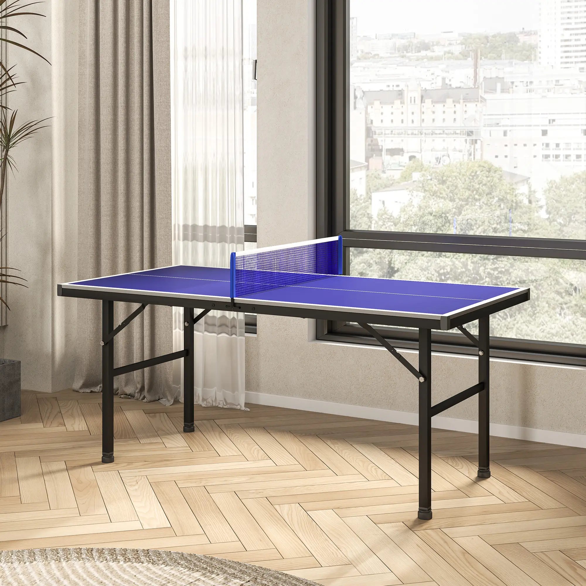 5' x 2.5' Mini Ping Pong Table, Foldable, Adjustable Feet, Blue Game Tables at Gallery Canada