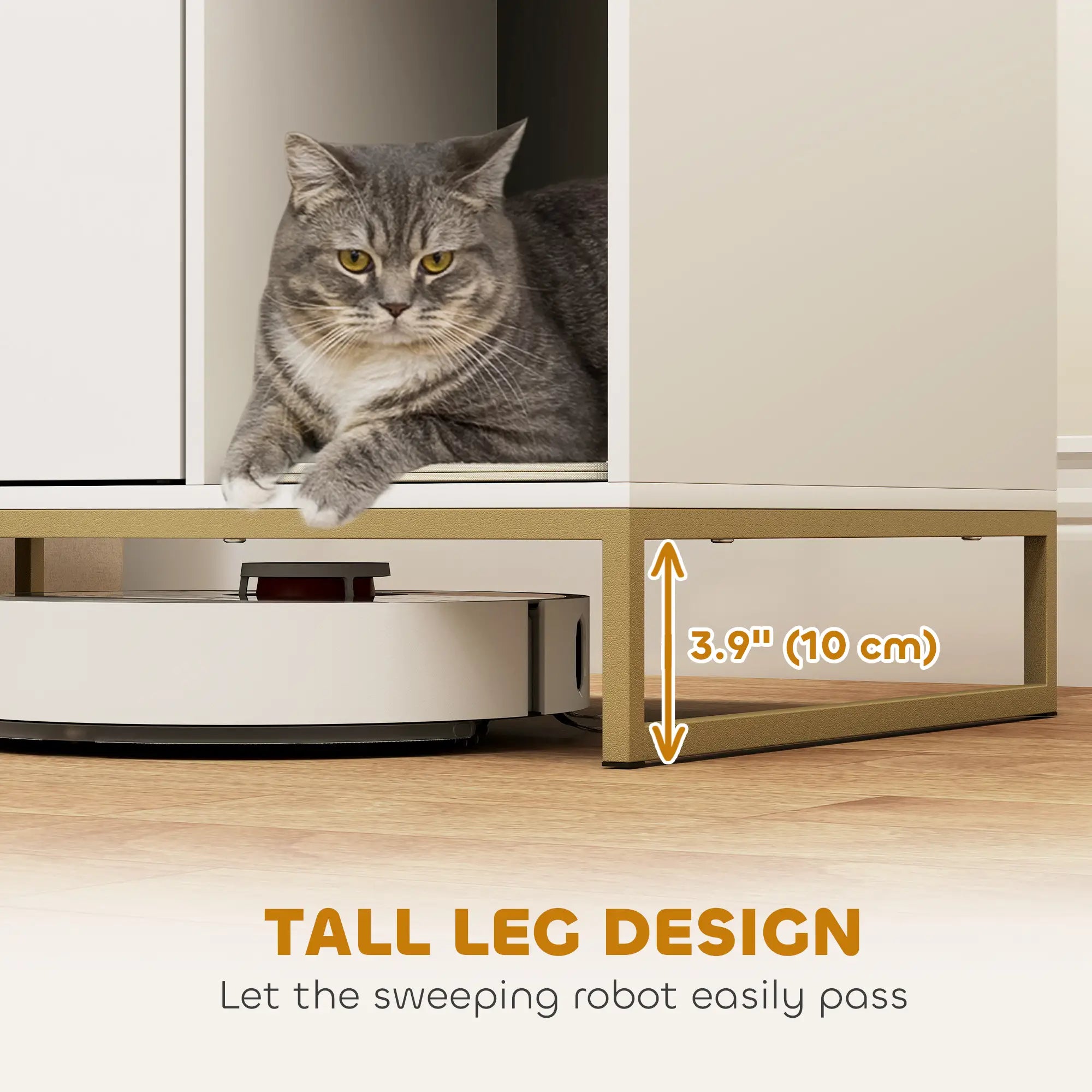 Cat Litter Box Enclosure, Tall Legs, Litter Mat, 31.5