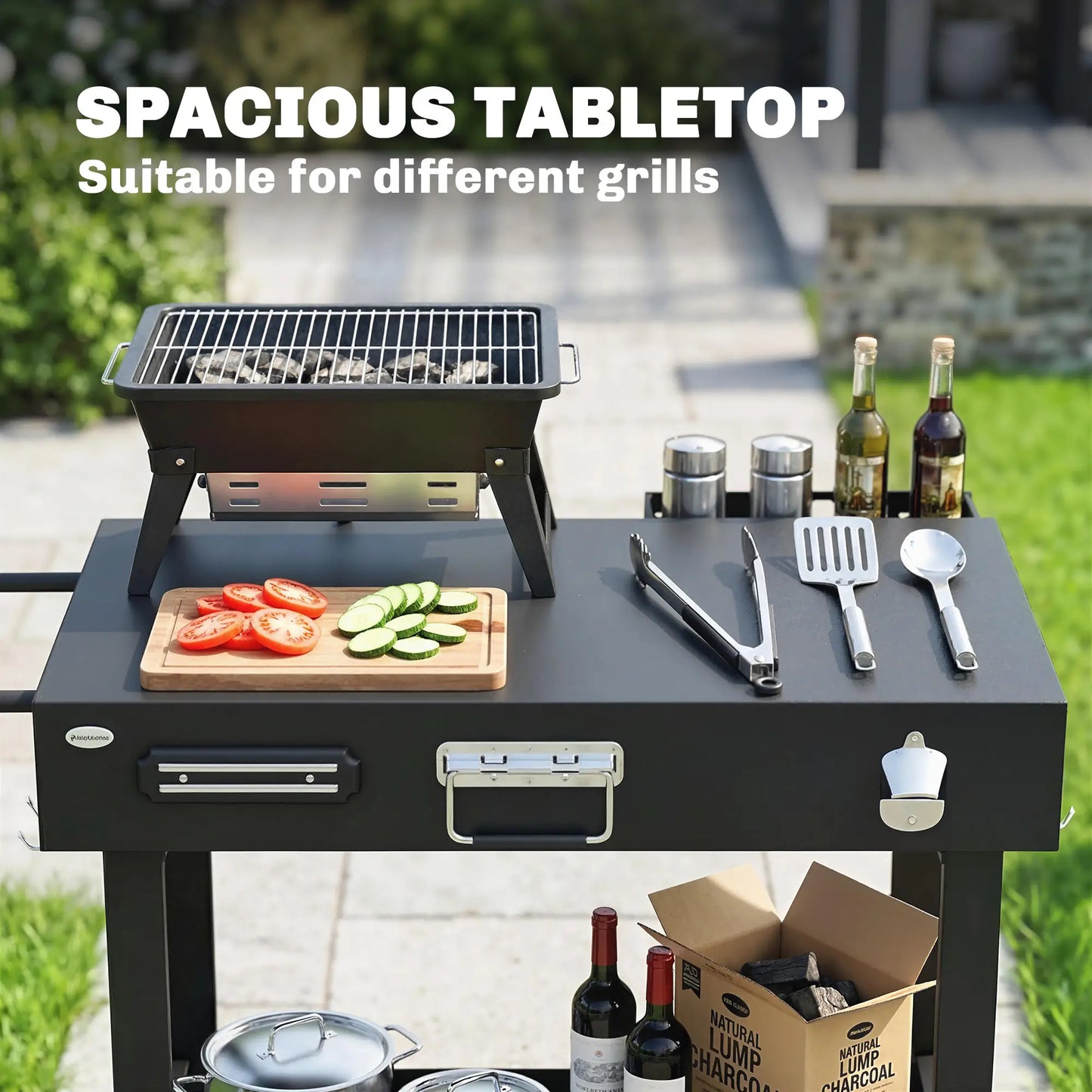 Outdoor Grill Cart, Folding Table With Magnetic Knife Holder, Hooks, Black Outdoor Grill Carts at Gallery Canada