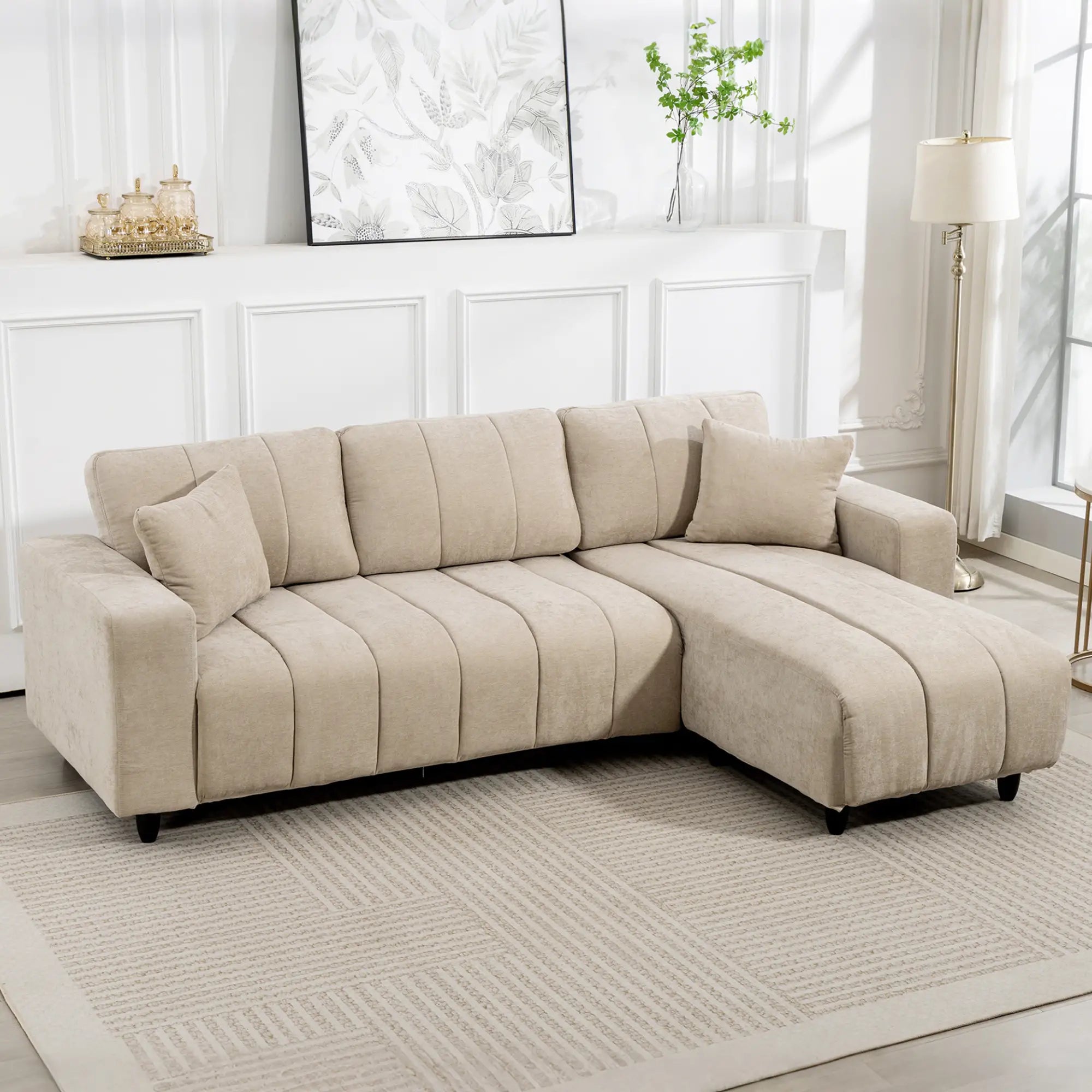3-Seater L-Shape Sectional Sofa with Chaise, Spring Cushion, Pillows, Beige L Shaped Couchs at Gallery Canada