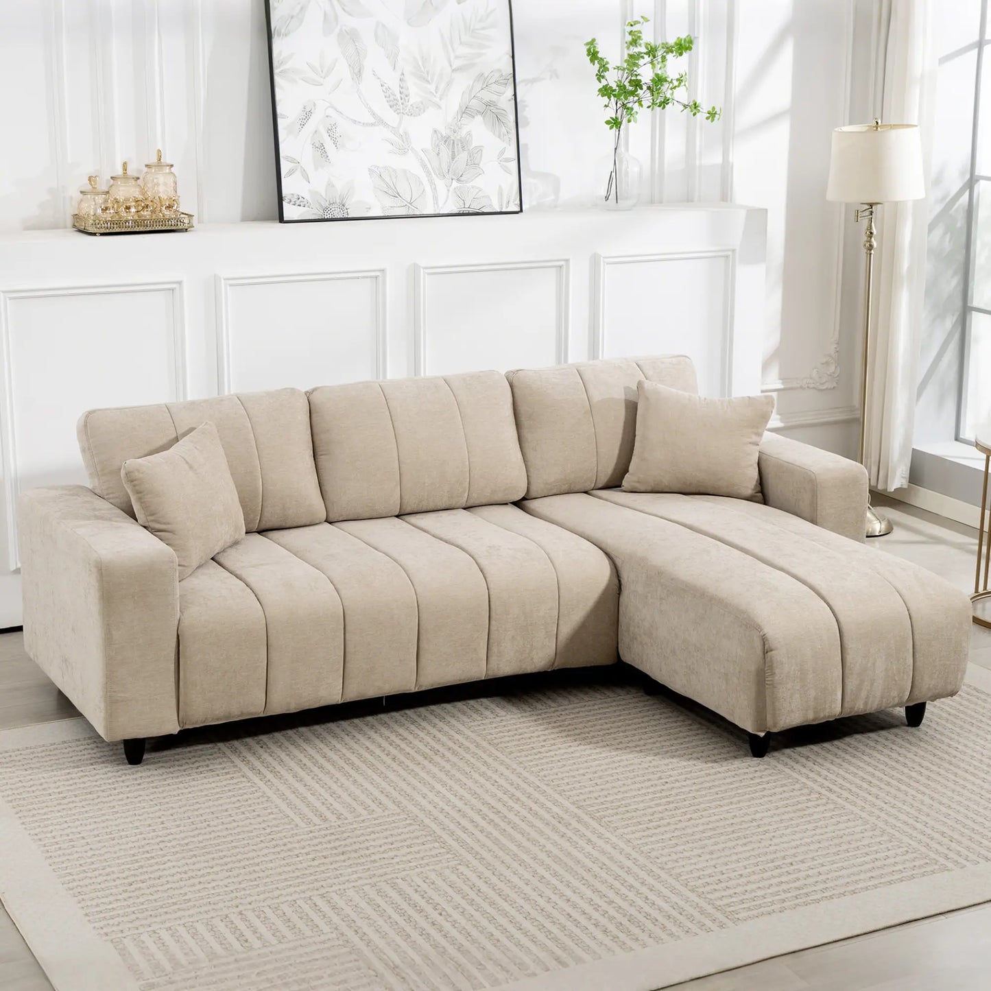 3-Seater L-Shape Sectional Sofa with Chaise, Spring Cushion, Pillows, Beige L Shaped Couchs at Gallery Canada