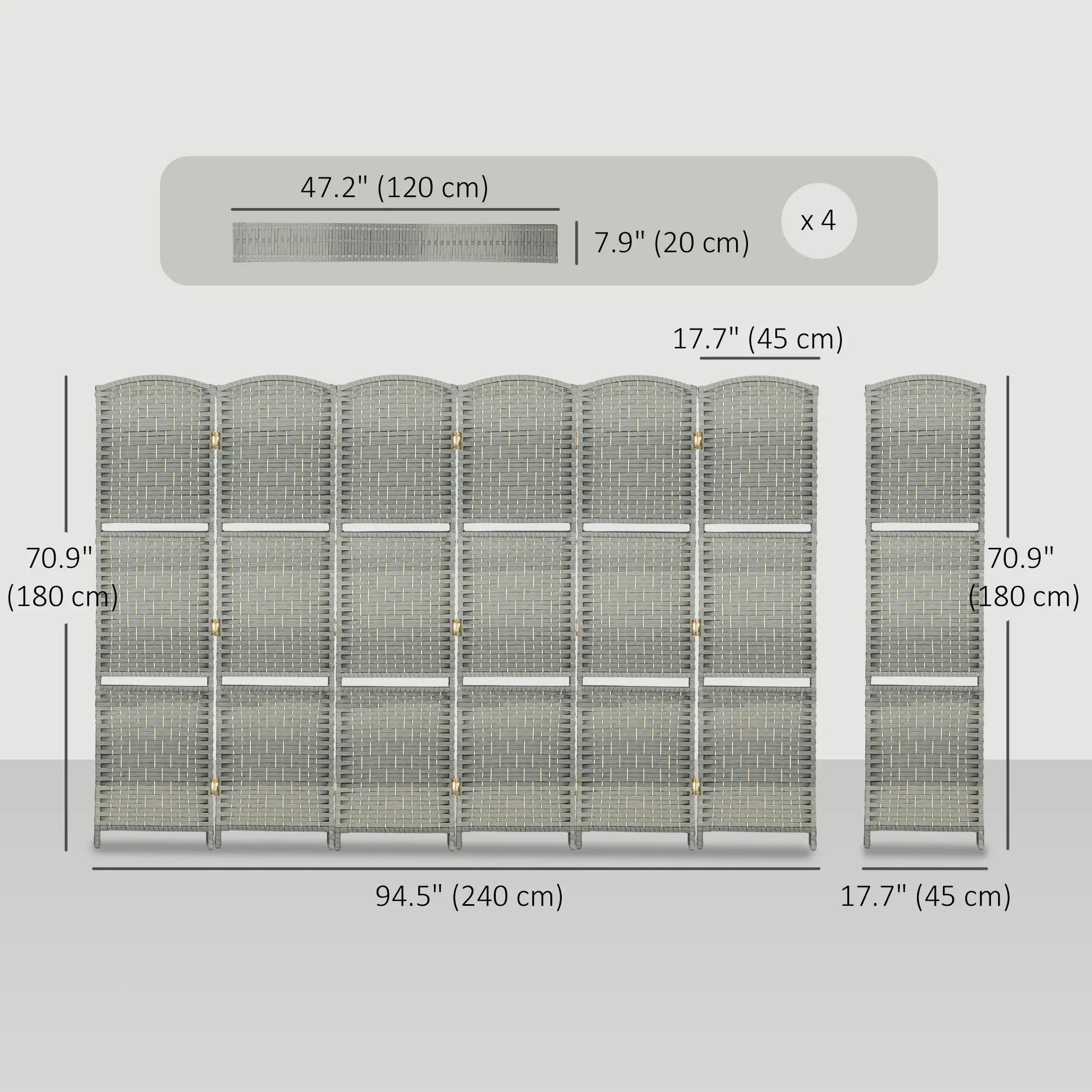 6 FT Privacy Screen, 6 Panel Room Divider With Shelves, Grey Room Dividers at Gallery Canada