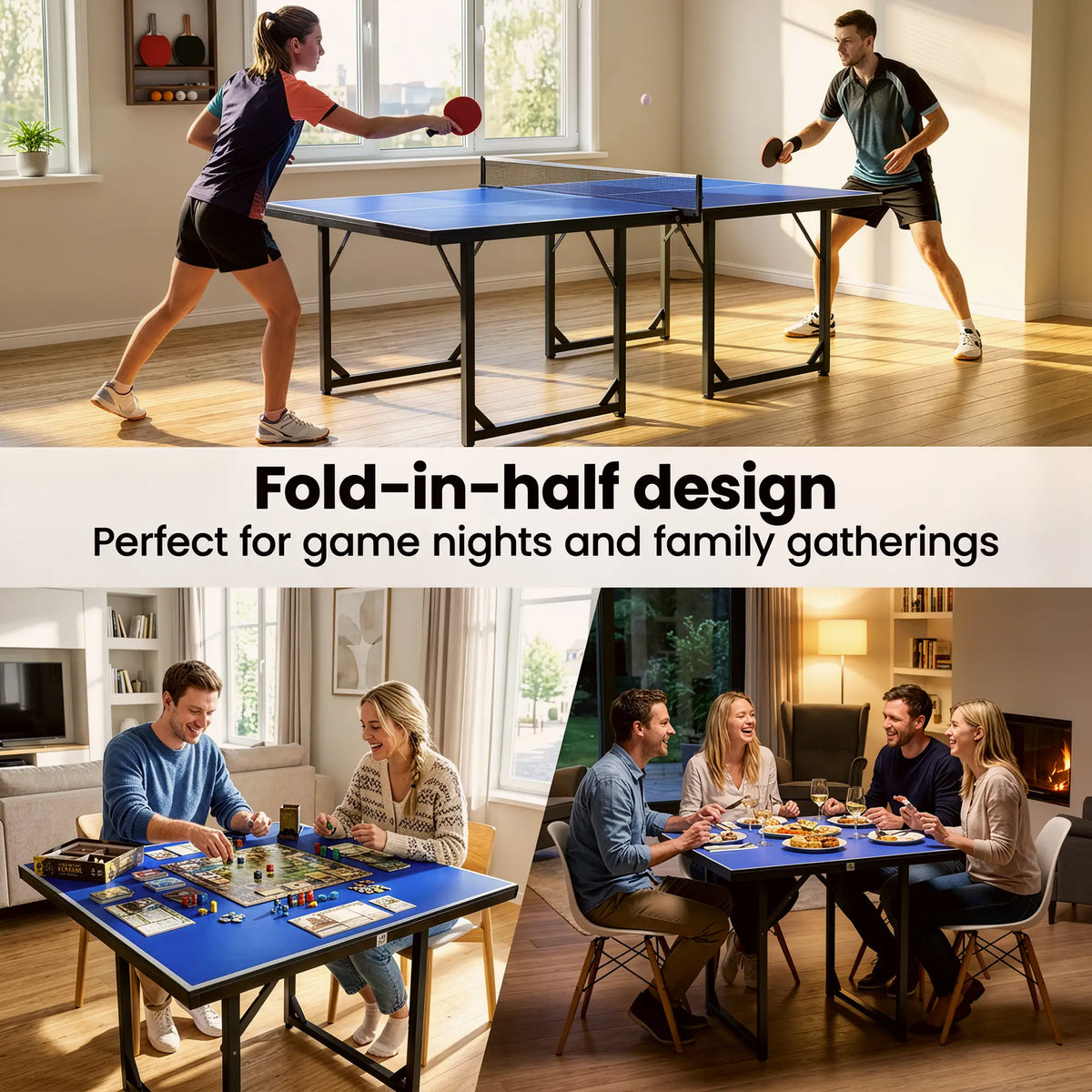 6x3ft Midsize Ping Pong Table, Folding, Blue Game Tables at Gallery Canada