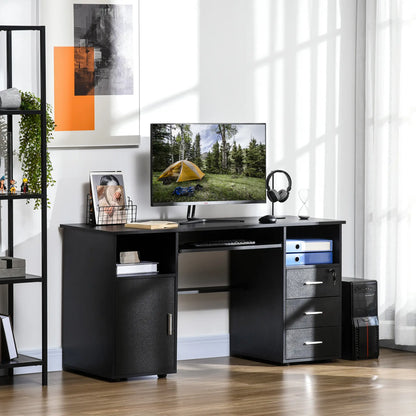 57 Computer Desk With Drawers, Keyboard Tray, Open Shelves, Black Computer Desks at Gallery Canada