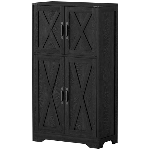 Farmhouse Kitchen Pantry, Freestanding Cabinet with Barn Doors, Adjustable Shelves, Black