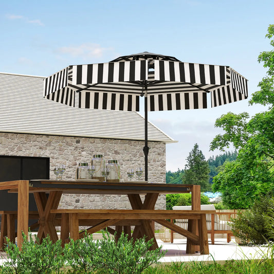 8.6 ft Patio Umbrella, UPF 30+, Crank, Tilt, 8 Ribs, Black Sun Umbrellas Black, White at Gallery Canada