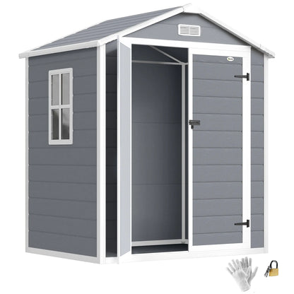 6x4.5ft Plastic Garden Shed, Lockable Tool Storage, Double Doors, Vent, Gray Sheds at Gallery Canada