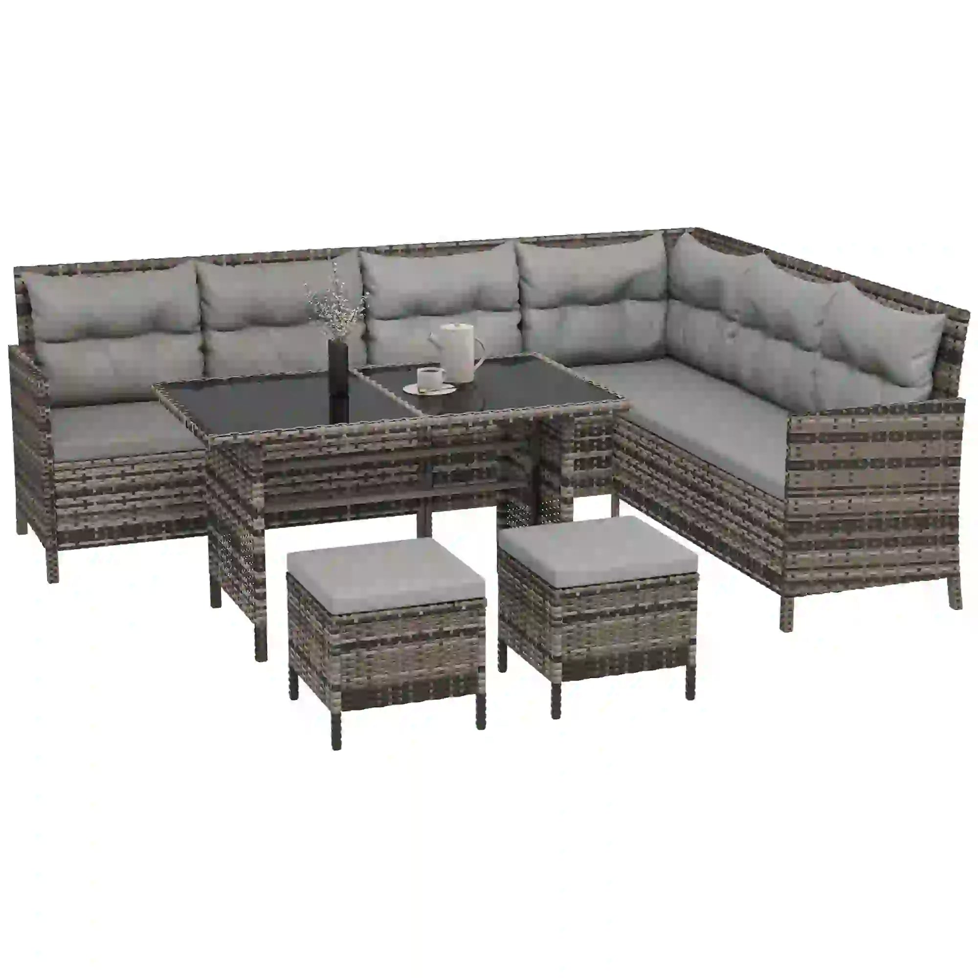 6Pc Rattan Outdoor Sofa Set w/ Dining Table, Grey Patio Furniture Sets at Gallery Canada