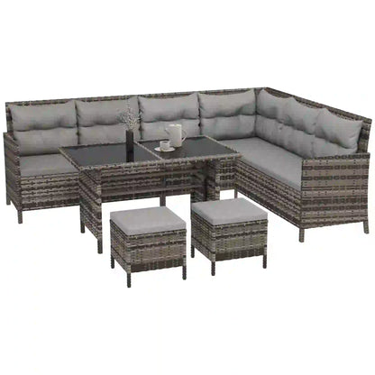 6Pc Rattan Outdoor Sofa Set w/ Dining Table, Grey Patio Furniture Sets at Gallery Canada