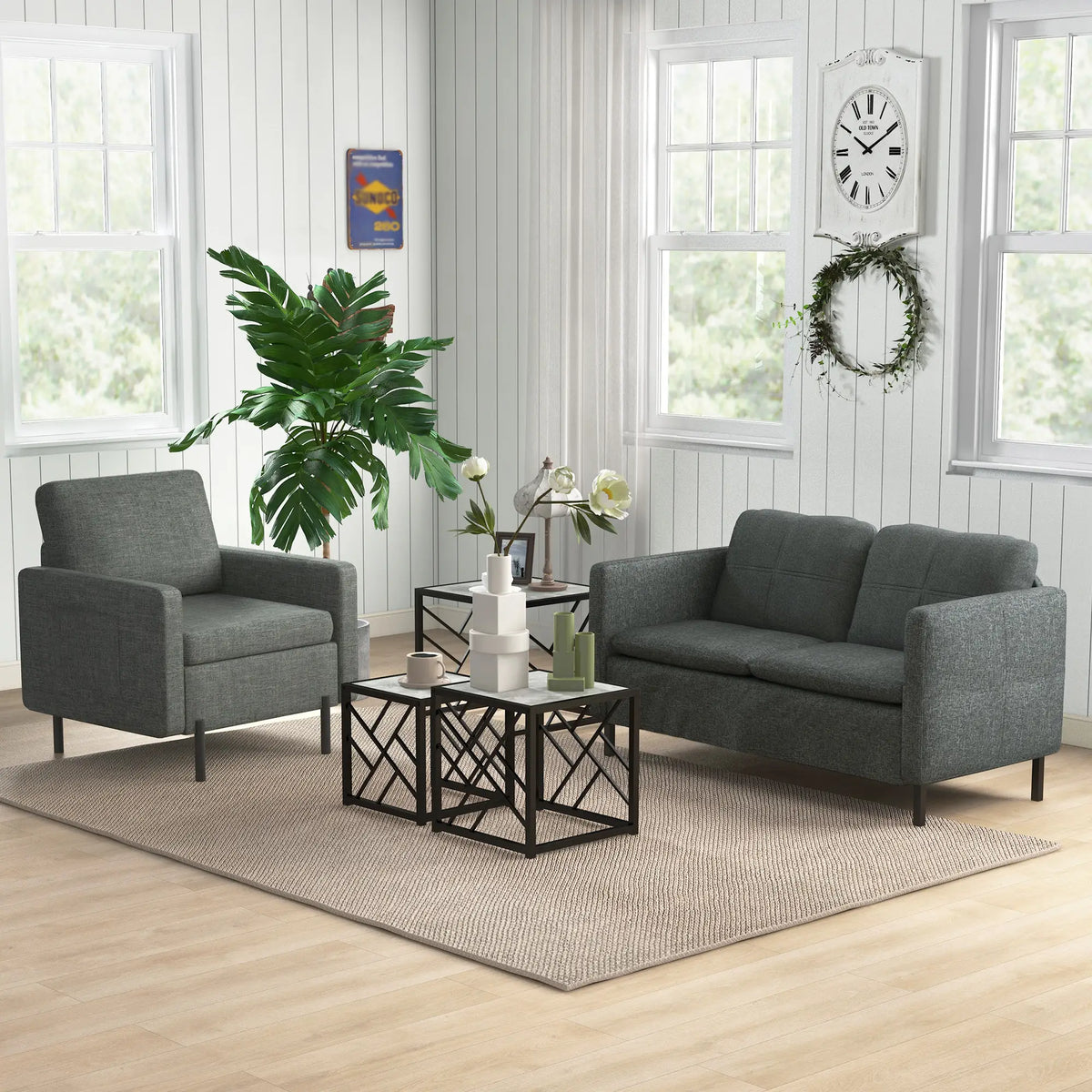 Square Nest of Tables Set of 3, Metal Frame, for Living Room, Grey Coffee Tables at Gallery Canada
