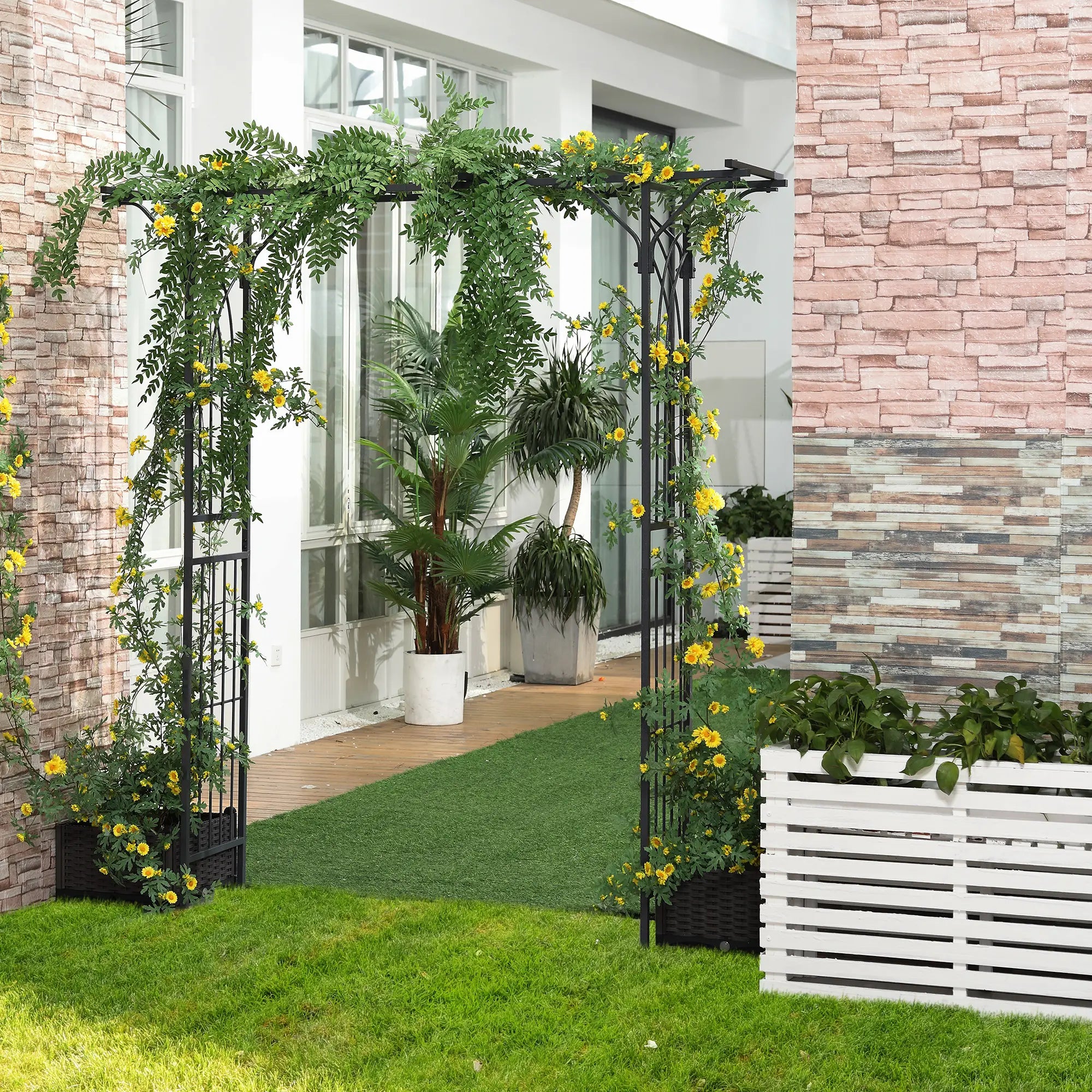 7ft Metal Garden Arch, Outdoor Walkway Arbor, Climbing Plants, Dark Gray Garden Arches at Gallery Canada