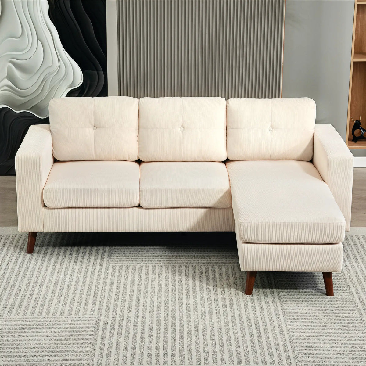 Sectional Sofa with Changeable Chaise, 3 Seat L-Shaped, Cream White 3-Seater Sofas at Gallery Canada