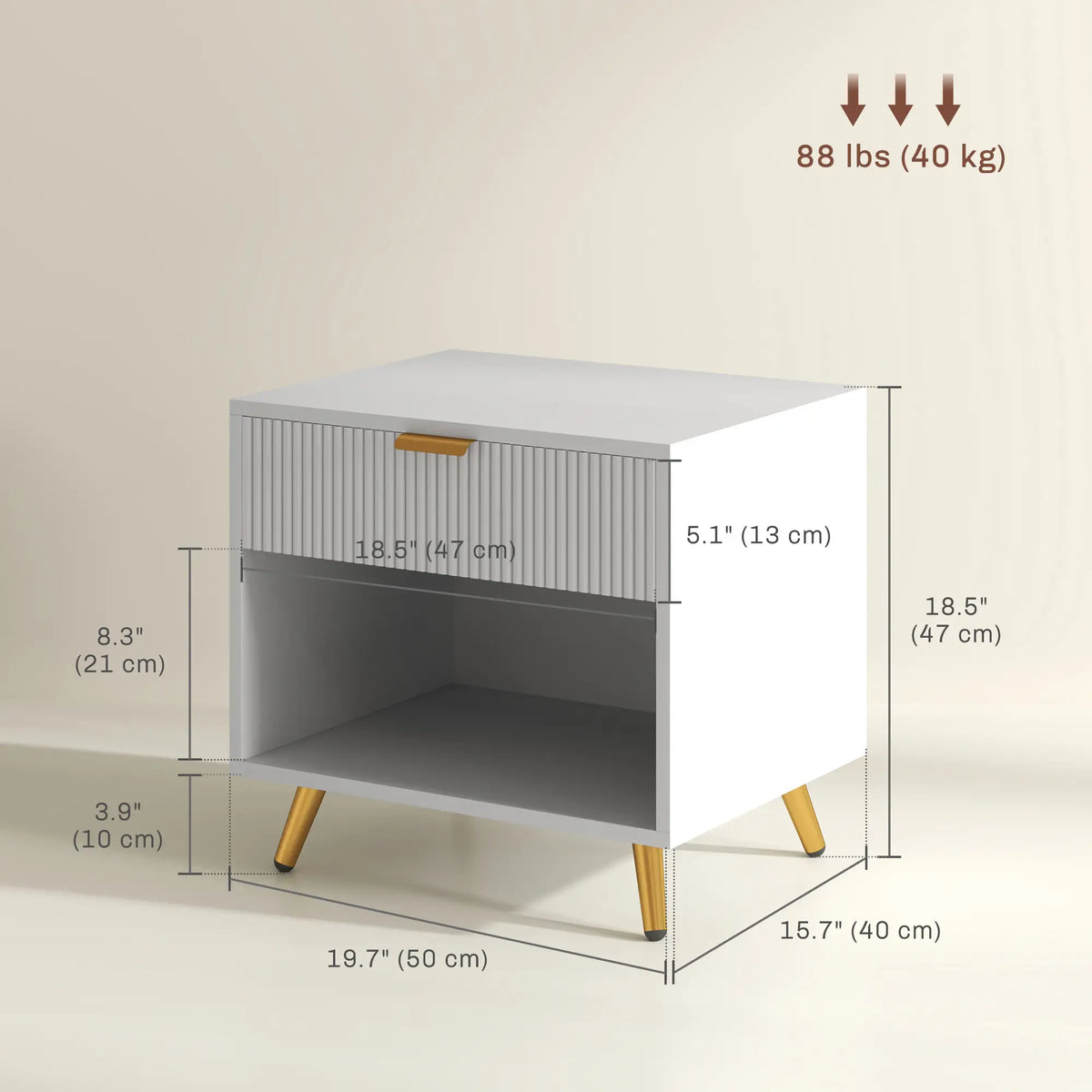 Modern Nightstand with Drawer, Open Compartment, White Bedside Tables at Gallery Canada