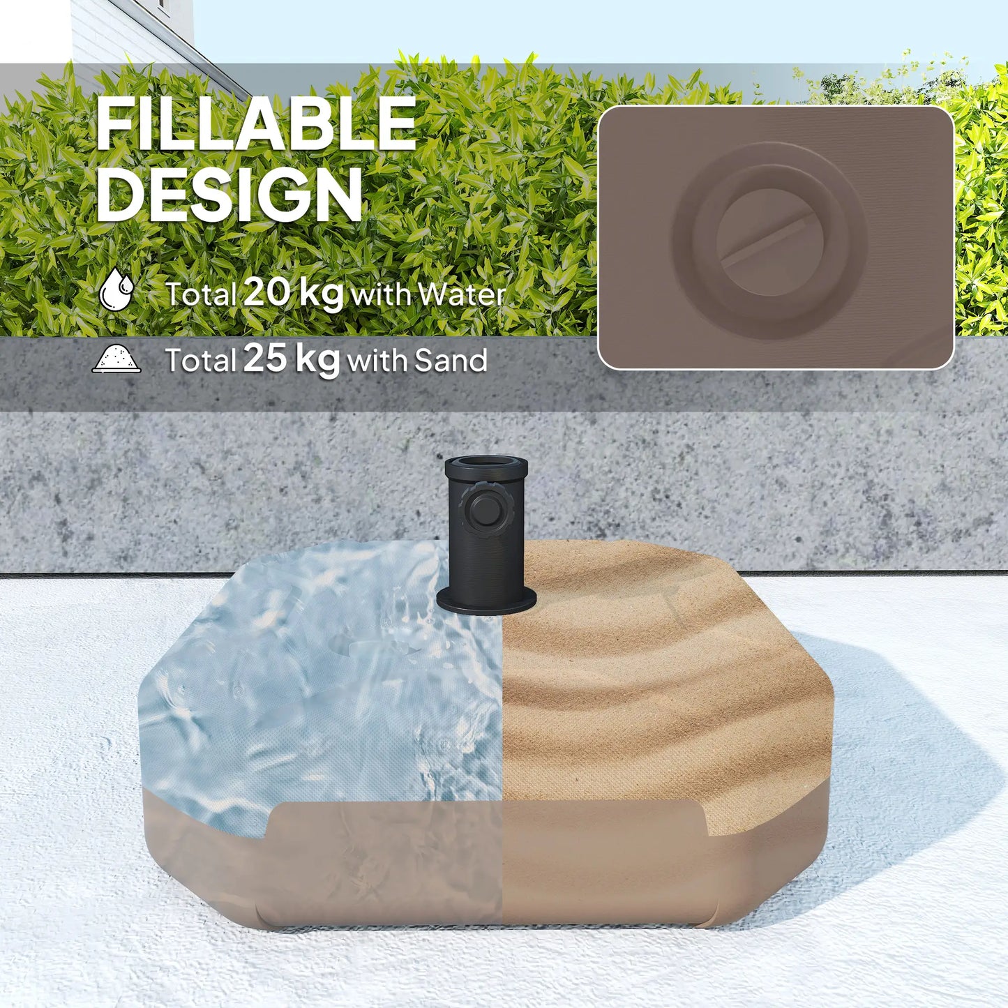 Square Patio Umbrella Base Holder, 17.7" L x 17.7" W x 9.8" H, Brown Umbrella Bases at Gallery Canada