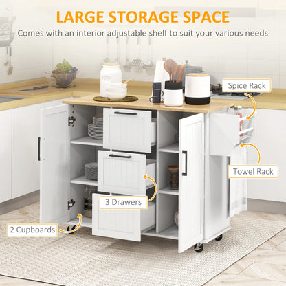 Rolling Kitchen Cart, Drop Leaf, 3 Drawers, Solid Wood Top, Towel Rack, White Kitchen Islands & Kitchen Carts at Gallery Canada