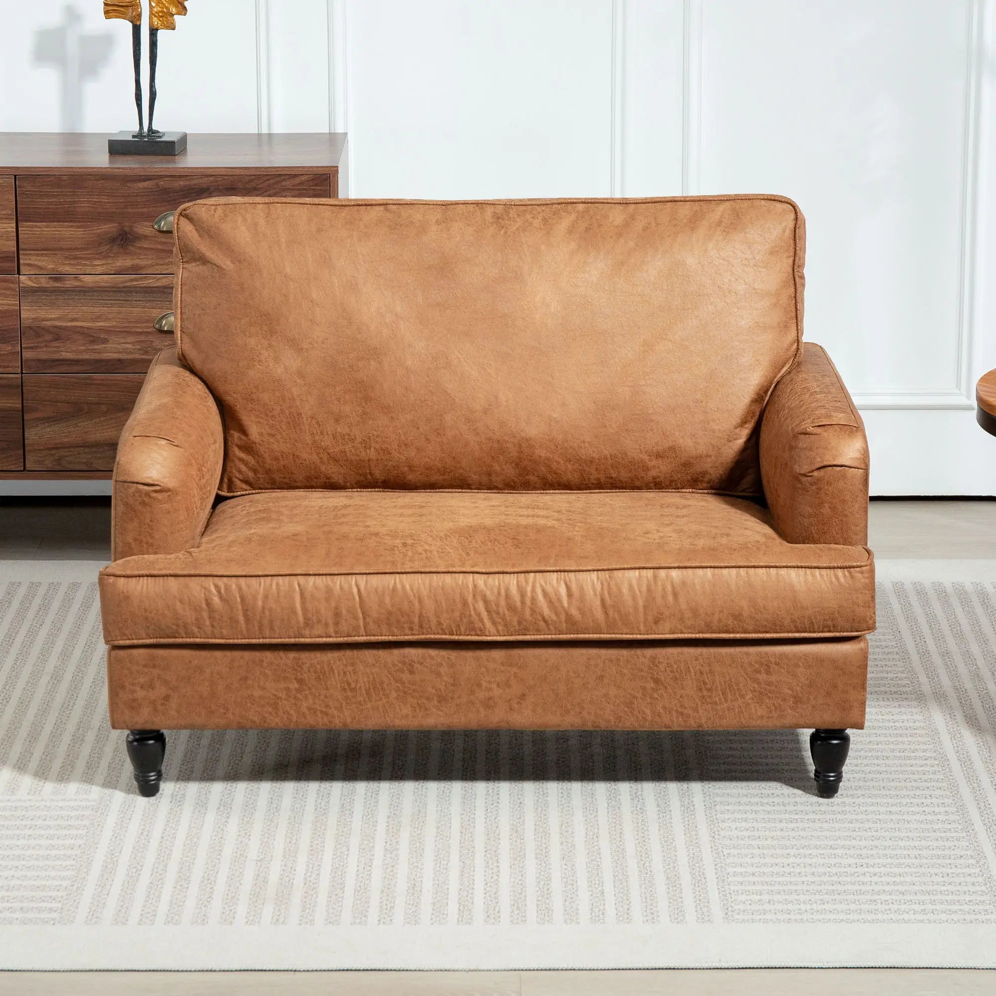 Modern Accent Chair, Microfiber Armchair with Turned Legs, Brown Accent Chairs at Gallery Canada