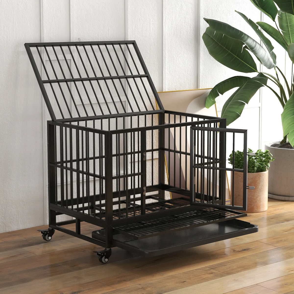 36" Heavy Duty Steel Dog Crate, Kennel with Wheels, Grey Houses, Kennels & Pens at Gallery Canada