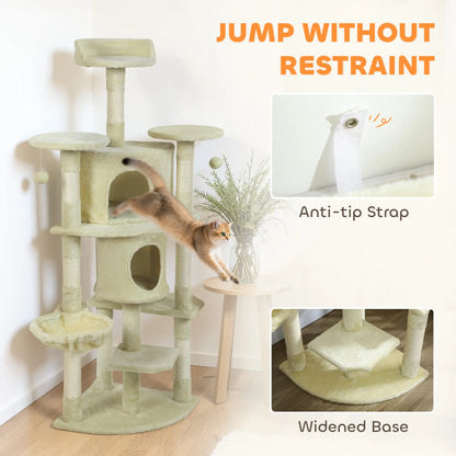 62" Cat Tree, Scratching Post, 2 Condos, Hammock, Perches, Beige Multi-Level Cat Towers at Gallery Canada