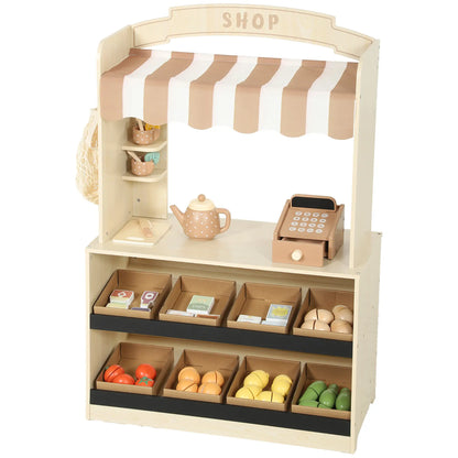 Wooden Grocery Store Playset, 61 Accessories, Play Food, Cash Register Toy Playsets Natural Wood at Gallery Canada