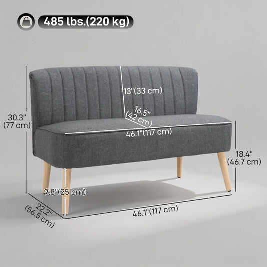 Modern 2 Seater Sofa, Upholstered Couch with Rubber Wood Legs, Grey 2-Seater Sofas Grey, Natural at Gallery Canada