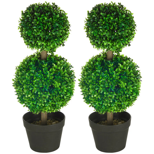 Artificial Boxwood Topiary Tree Set Of 2, Faux Plant In Pot, Green Artificial Trees Green at Gallery Canada