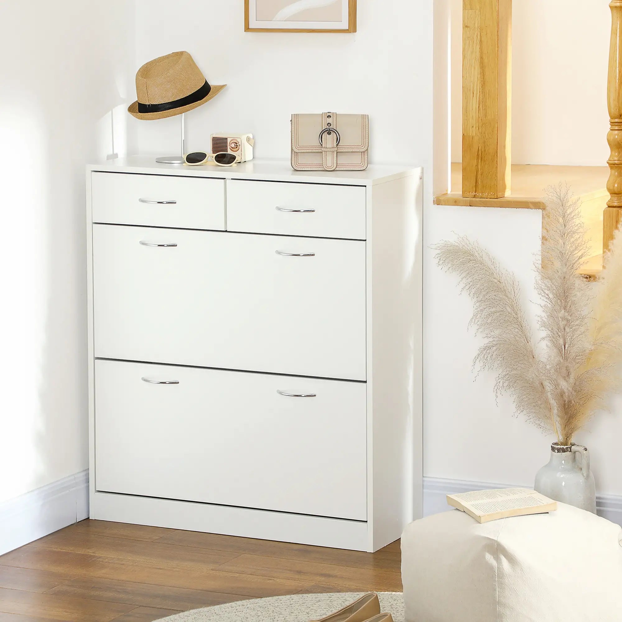 Narrow Shoe Storage, 2 Flip Drawers, Adjustable Shelves, 12 Pairs, White Shoe Storage Cabinets & Racks at Gallery Canada