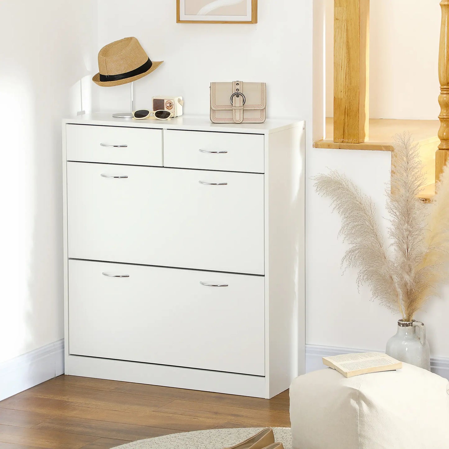 Narrow Shoe Storage, 2 Flip Drawers, Adjustable Shelves, 12 Pairs, White Shoe Storage Cabinets & Racks at Gallery Canada
